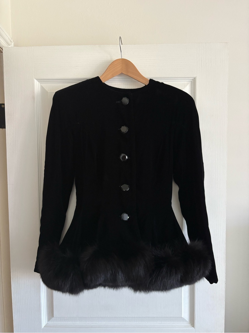 Victor costa vintage Black Velvet Jacket with Fur Trim